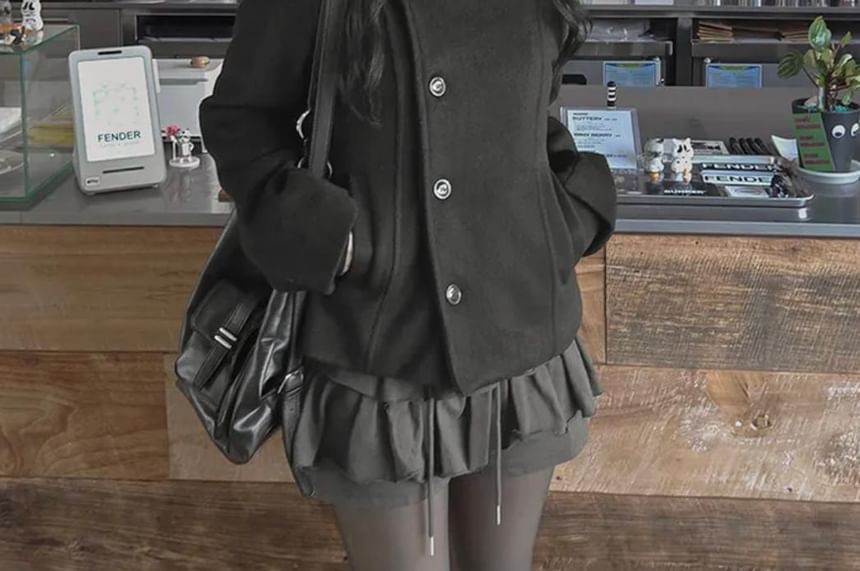 Stand Collar Plain Single Breasted Coat