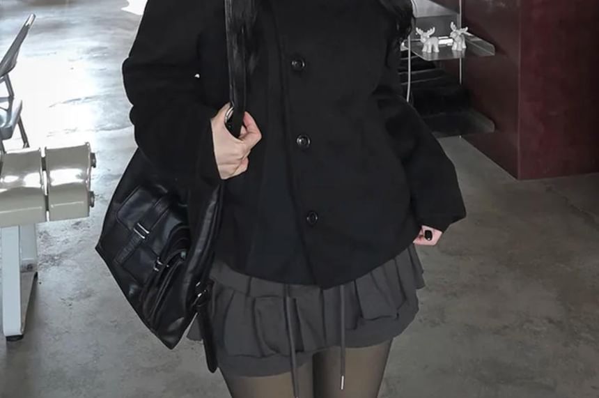 Stand Collar Plain Single Breasted Coat