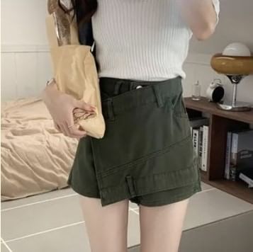 Mid Waist Washed Asymmetrical Denim Skort