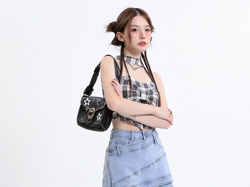 Mid Waist Washed Asymmetrical Denim Skort