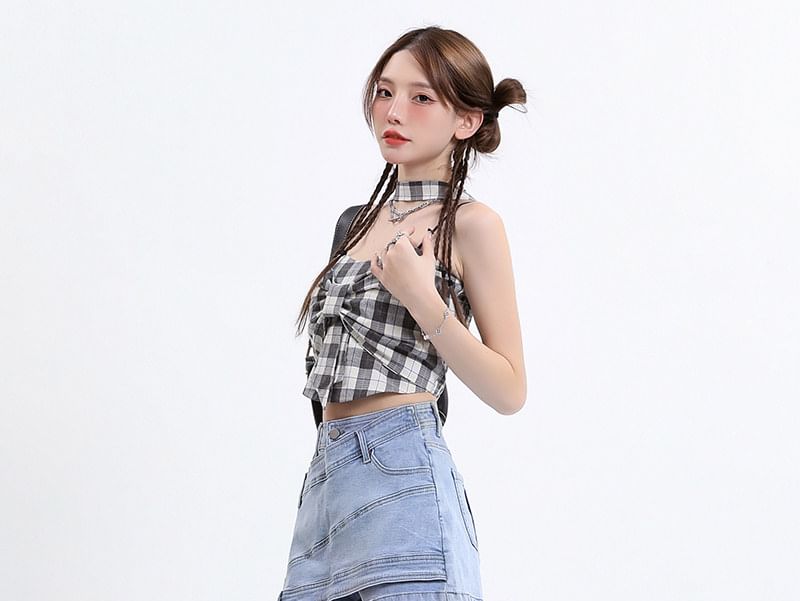 Mid Waist Washed Asymmetrical Denim Skort