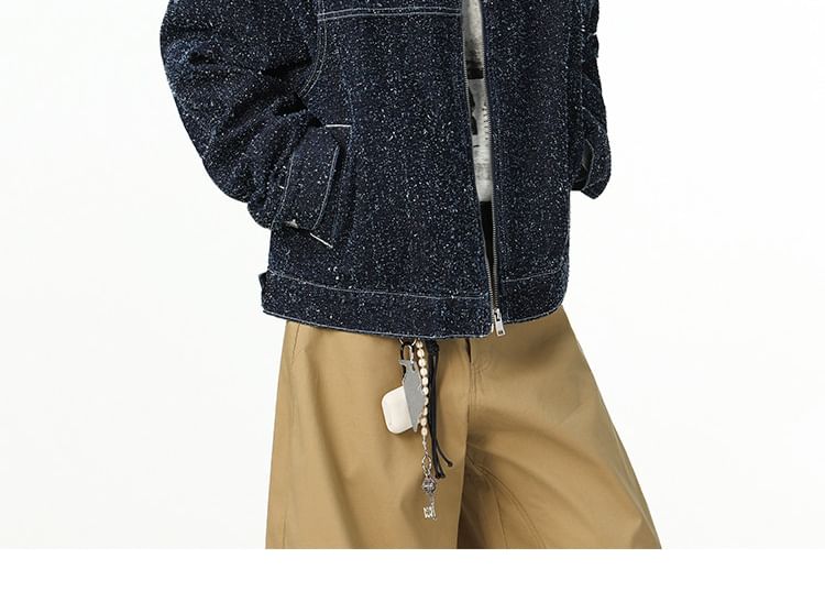 Collared Glitter Denim Zip Barn Jacket