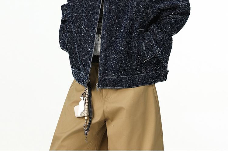 Collared Glitter Denim Zip Barn Jacket