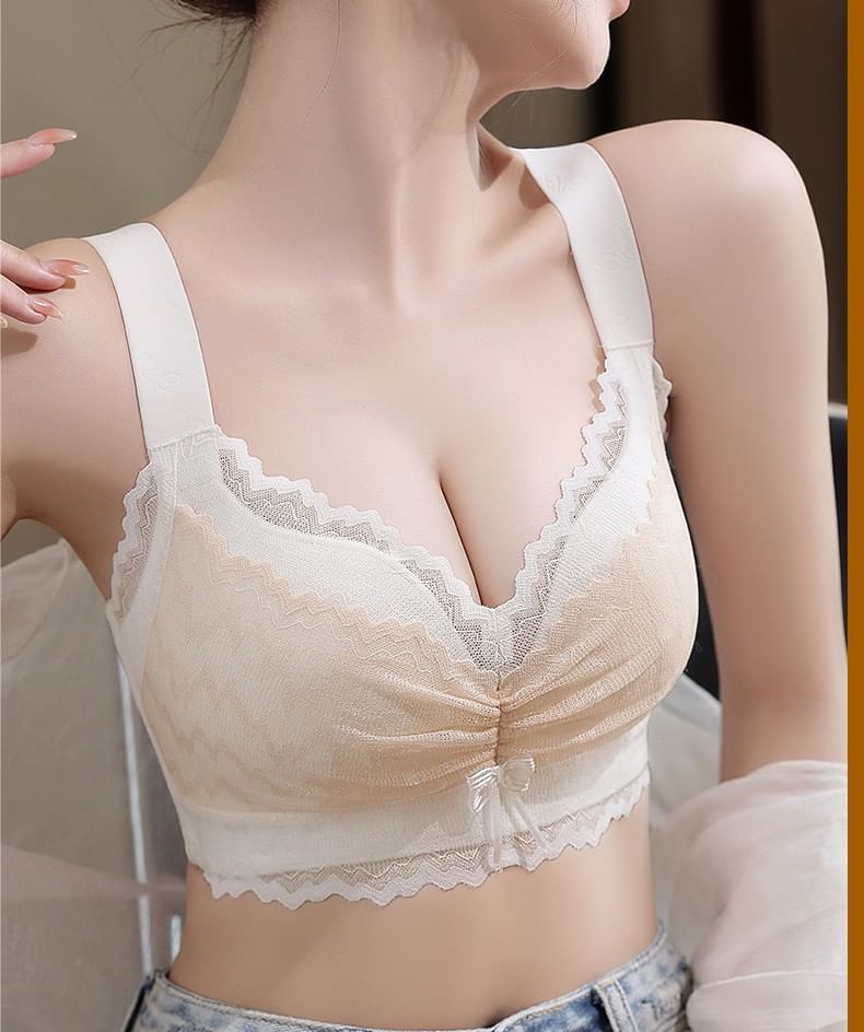 [90C - 120E] Plus Size Frill Trim Lace Bralette