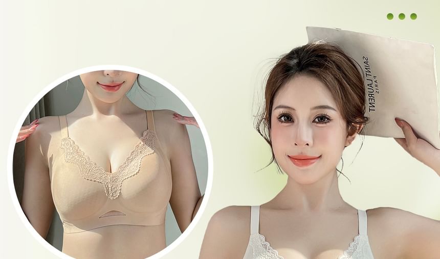 [90B - 105D] Plus Size Lace Trim Cutout Wireless Bra