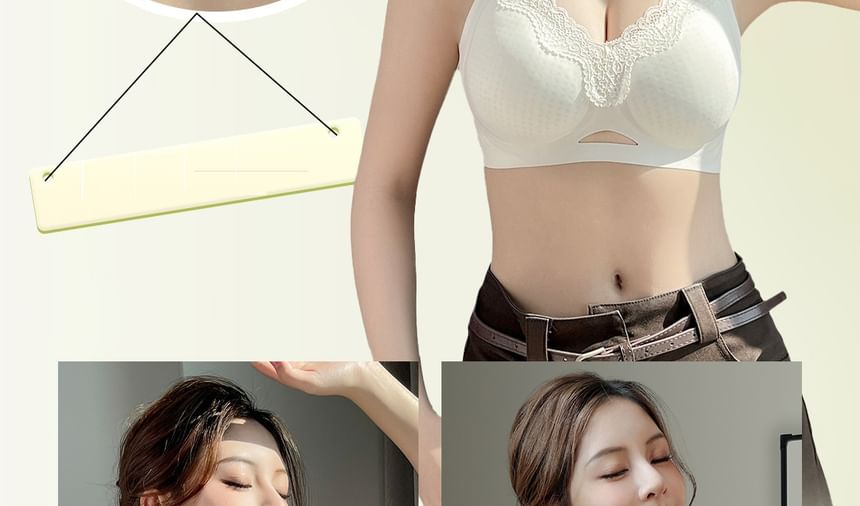 [90B - 105D] Plus Size Lace Trim Cutout Wireless Bra