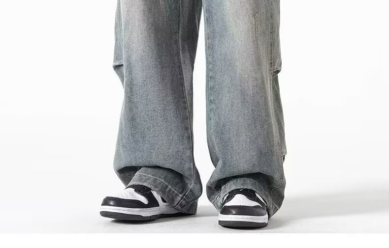Drawstring Waist Washed Wide Leg Jeans