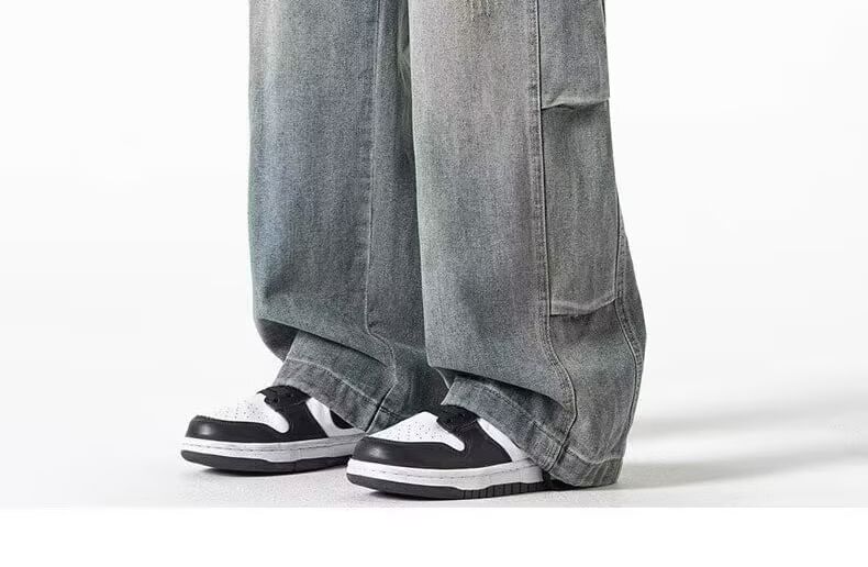 Drawstring Waist Washed Wide Leg Jeans