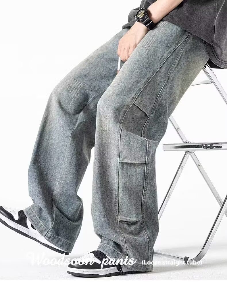 Drawstring Waist Washed Wide Leg Jeans