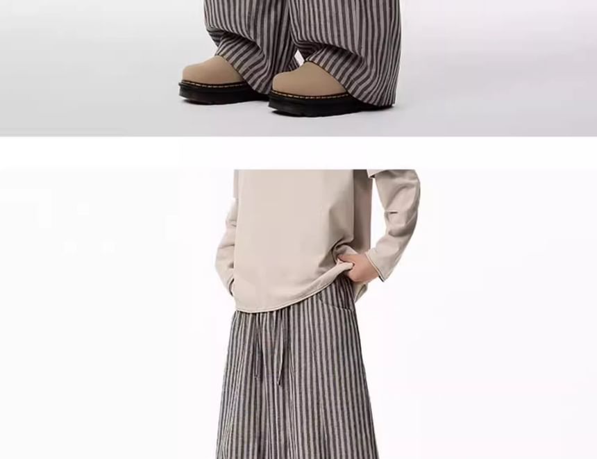 Elastic Waist Striped Barrel Leg Baggy Pants
