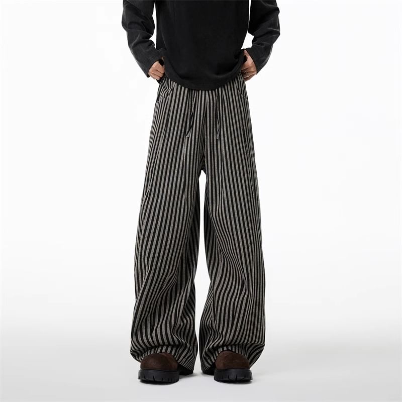 Elastic Waist Striped Barrel Leg Baggy Pants