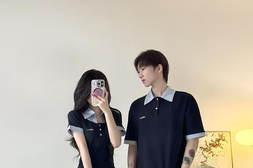 Couple Matching Short-Sleeve Maxi A-Line Polo Dress / Polo Shirt