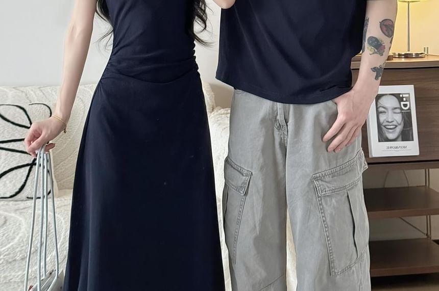Couple Matching Short-Sleeve Maxi A-Line Polo Dress / Polo Shirt