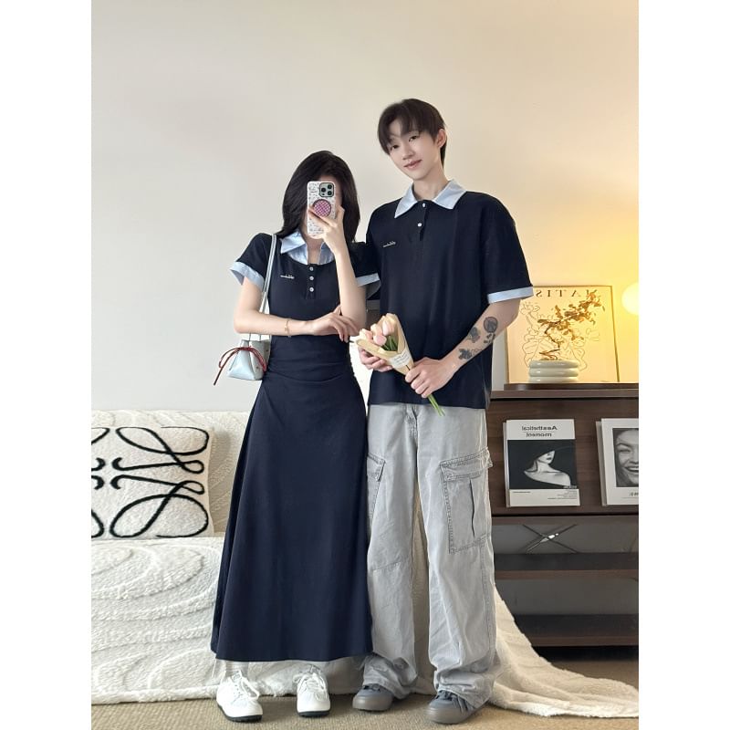 Couple Matching Short-Sleeve Maxi A-Line Polo Dress / Polo Shirt