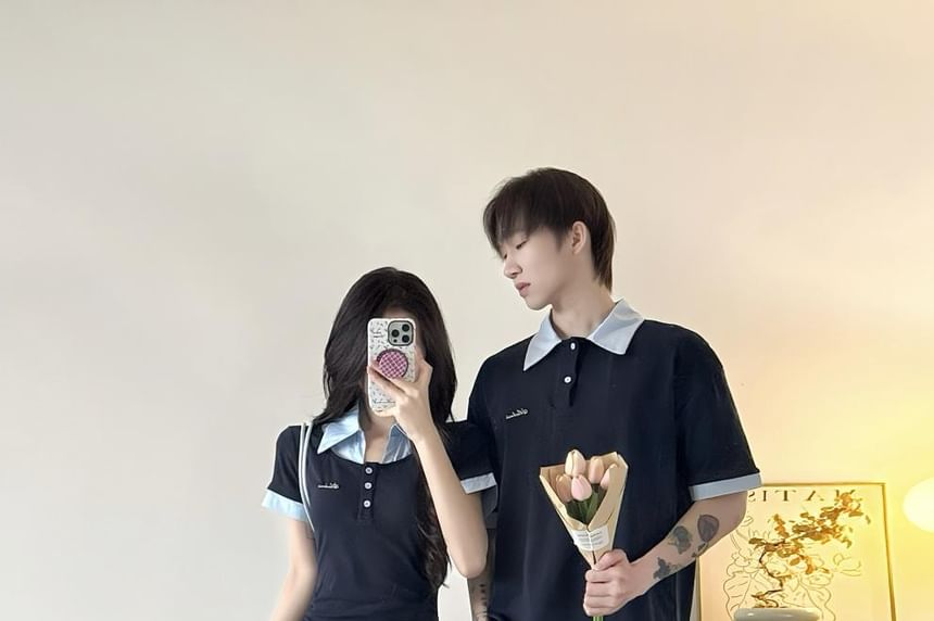 Couple Matching Short-Sleeve Maxi A-Line Polo Dress / Polo Shirt