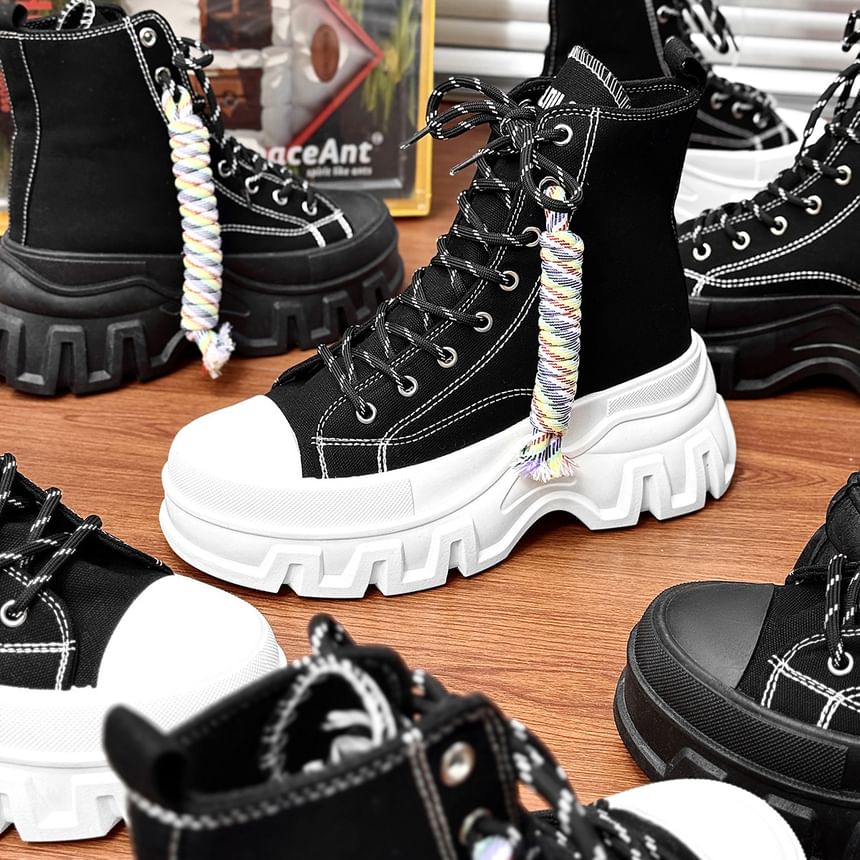 Platform Chunky Heel Lace-Up Short Boots