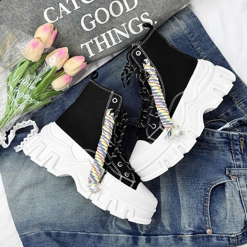 Platform Chunky Heel Lace-Up Short Boots