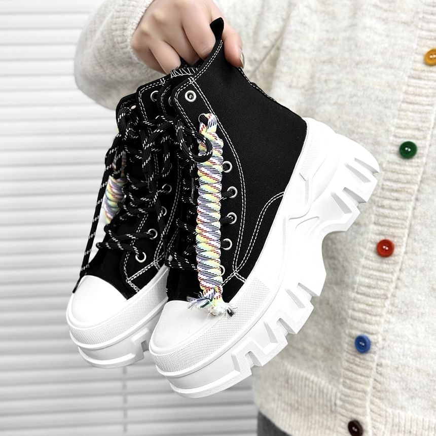 Platform Chunky Heel Lace-Up Short Boots