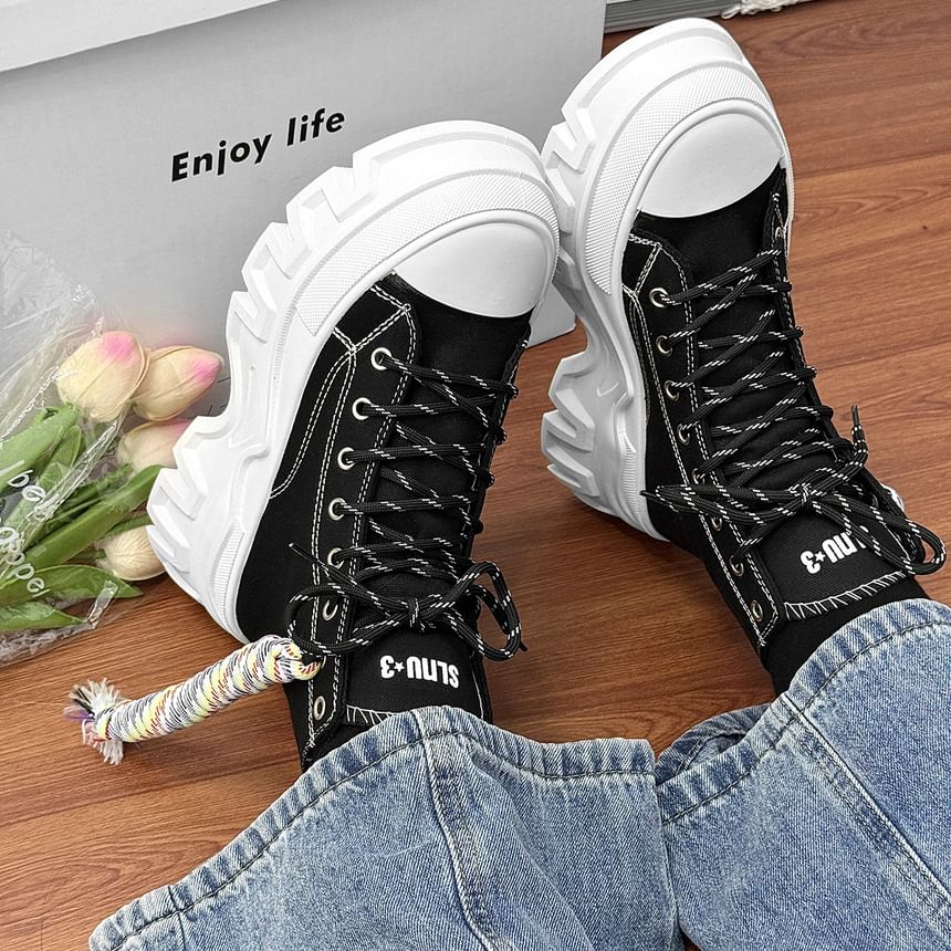 Platform Chunky Heel Lace-Up Short Boots