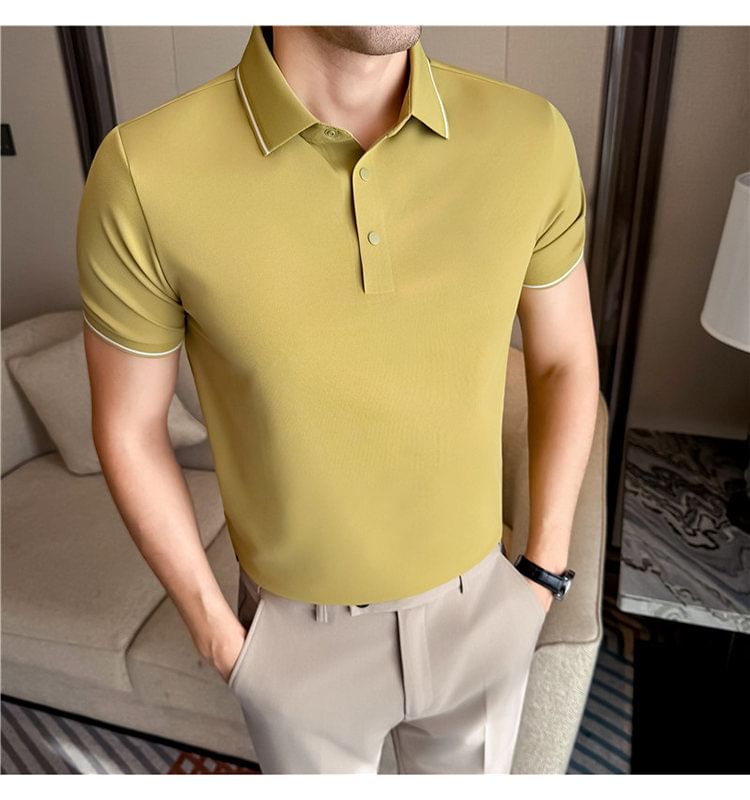 Short-Sleeve Contrast Trim Polo Shirt