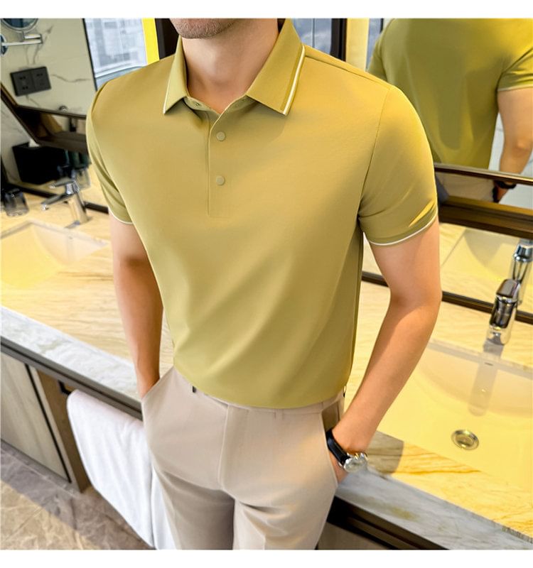 Short-Sleeve Contrast Trim Polo Shirt