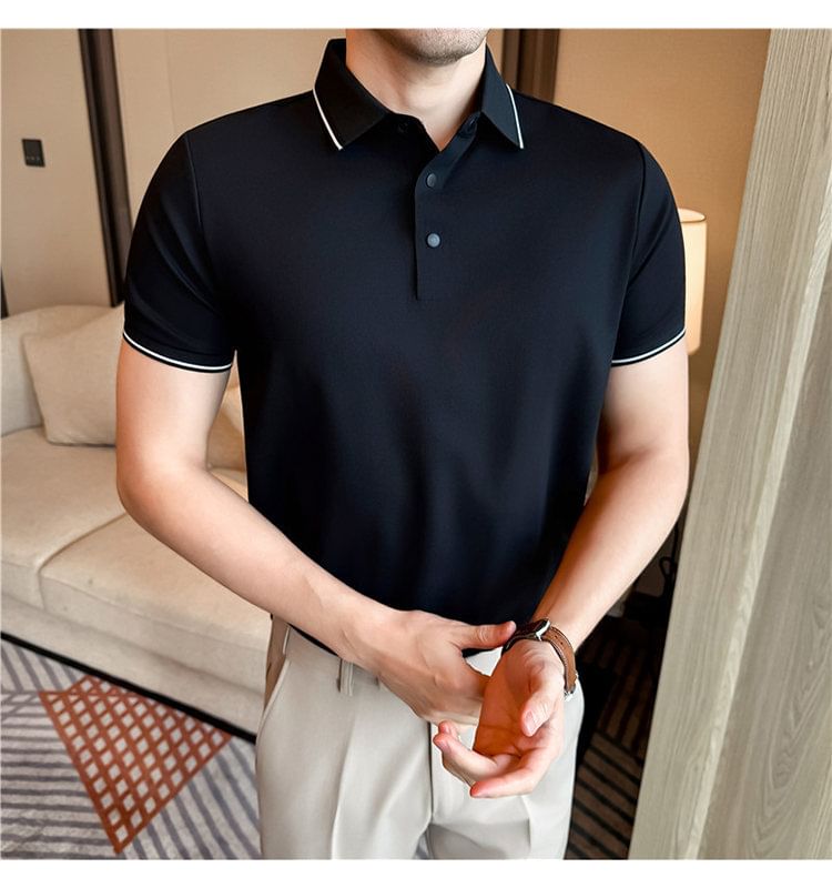 Short-Sleeve Contrast Trim Polo Shirt