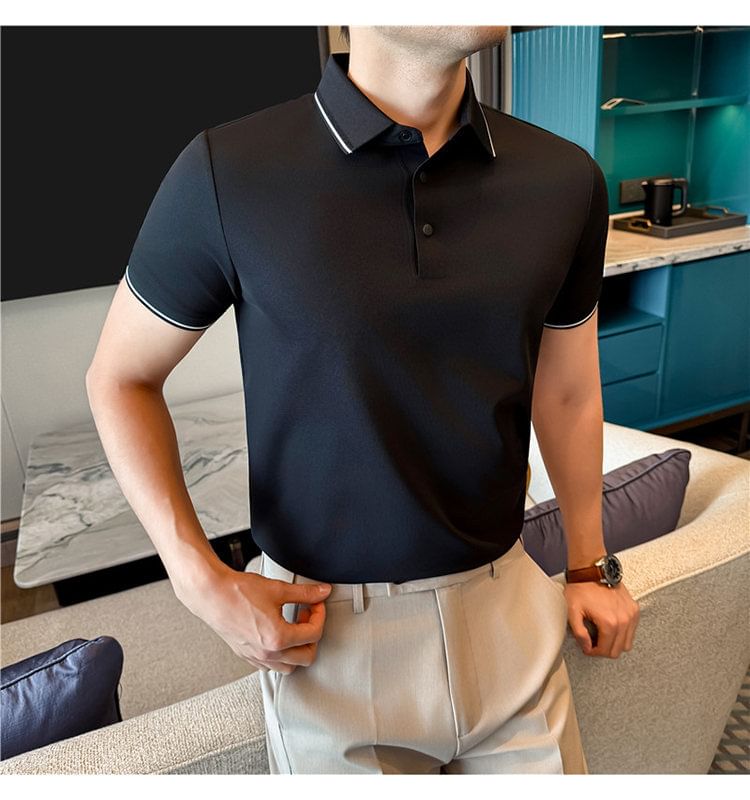 Short-Sleeve Contrast Trim Polo Shirt