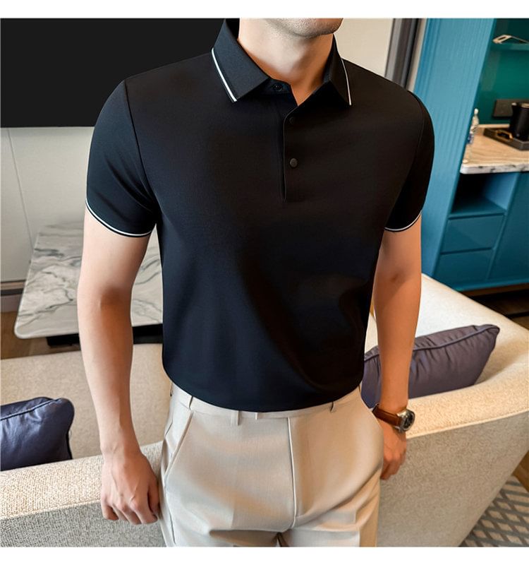 Short-Sleeve Contrast Trim Polo Shirt