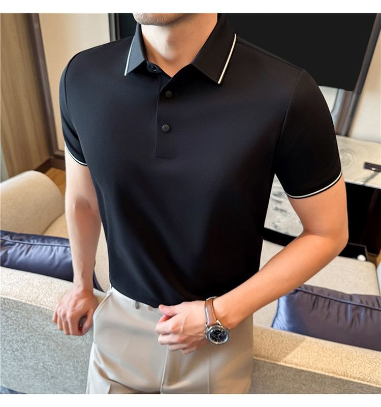 Short-Sleeve Contrast Trim Polo Shirt