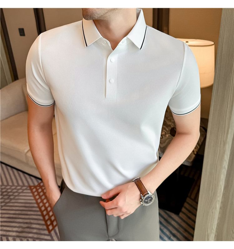 Short-Sleeve Contrast Trim Polo Shirt
