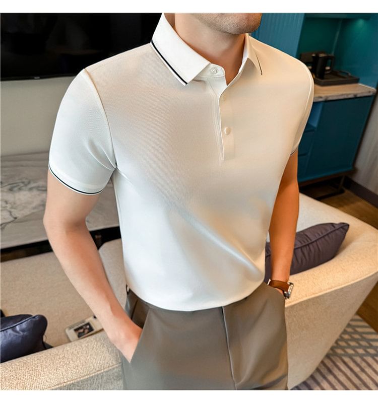 Short-Sleeve Contrast Trim Polo Shirt