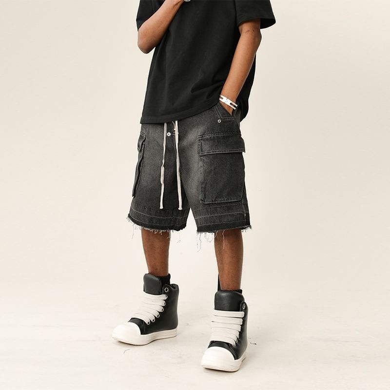 Mid Rise Washed Cargo Jorts