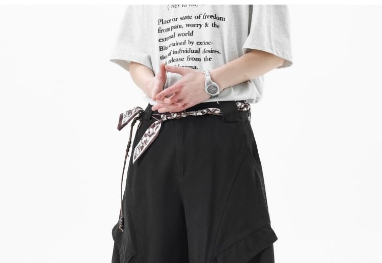 Mid Waist Plain Wide Leg Cargo Pants