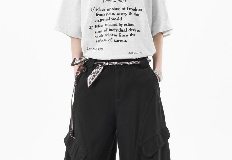 Mid Waist Plain Wide Leg Cargo Pants