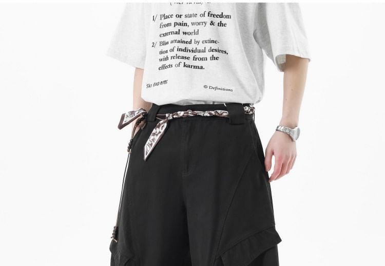 Mid Waist Plain Wide Leg Cargo Pants