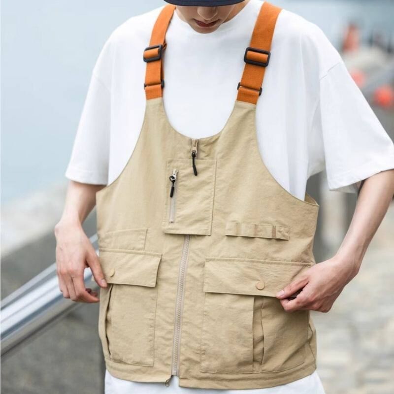 Two Tone Buckled Zip Cargo Vest