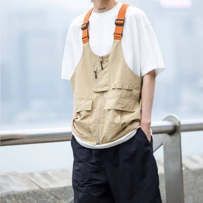 Two Tone Buckled Zip Cargo Vest