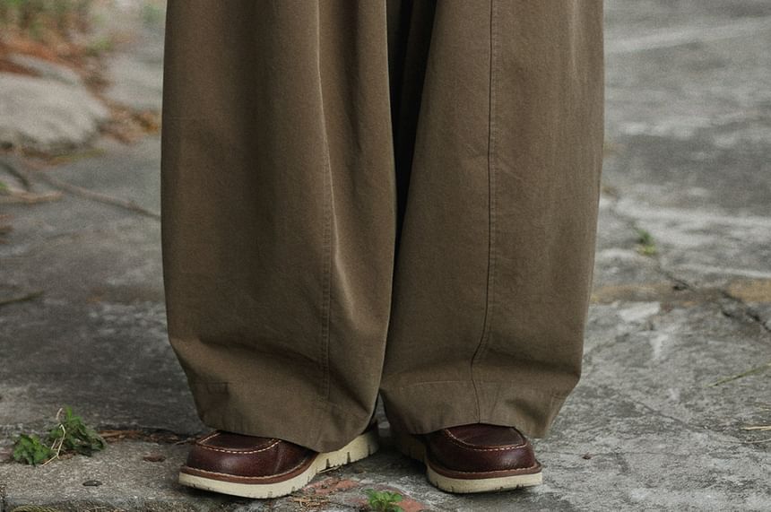 Mid Rise Plain Barrel Leg Baggy Pants