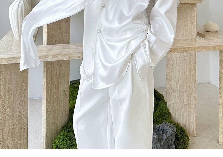 Long-Sleeve Satin Plain Shirt