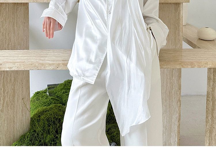 Long-Sleeve Satin Plain Shirt