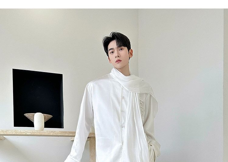 Long-Sleeve Satin Plain Shirt