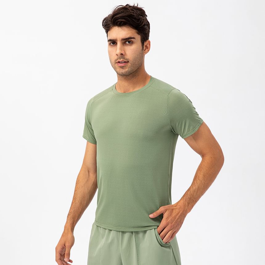 Short-Sleeve Crewneck Plain Sports Top