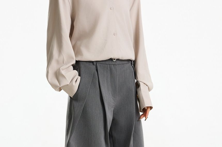 Mid Rise Plain Barrel Leg Baggy Dress Pants