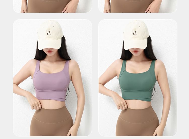 Square Neck Plain Crop Sports Bra Top