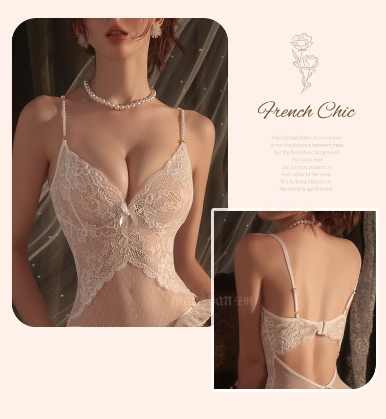 Spaghetti Strap Lace Teddy / Stockings / Set