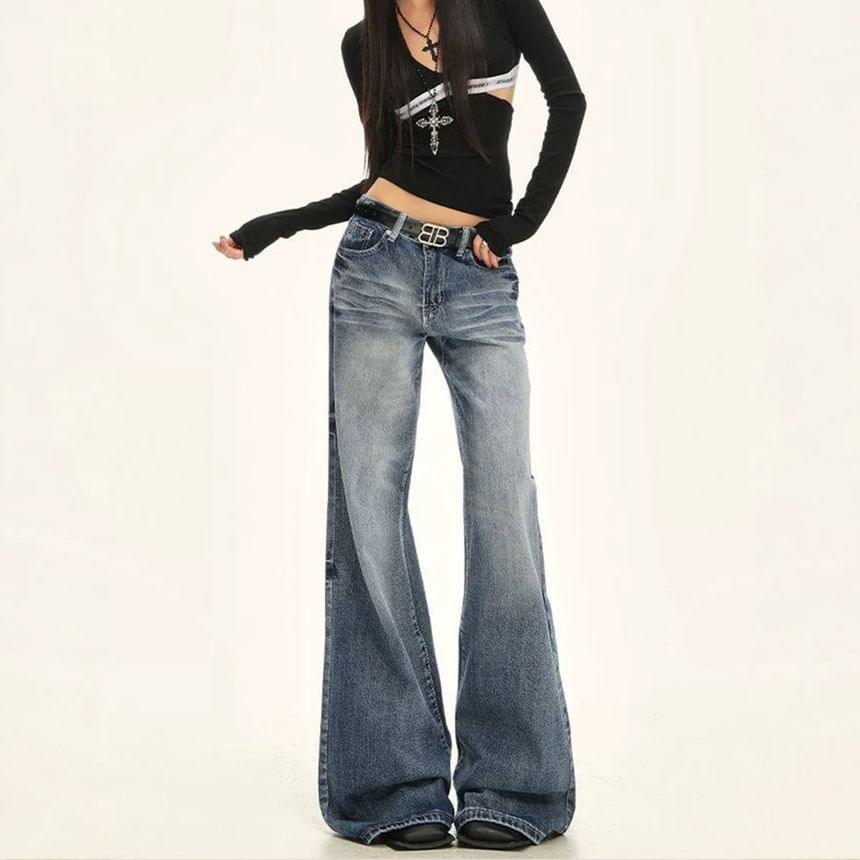 Low Rise Washed Flared Jeans