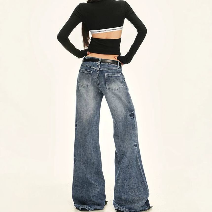 Low Rise Washed Flared Jeans