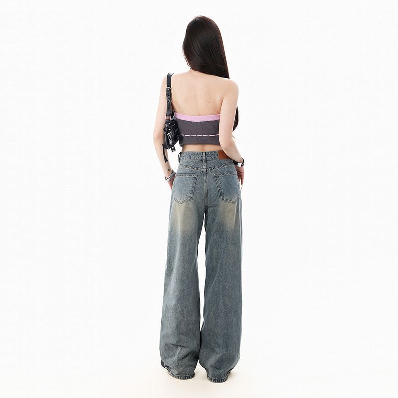 Mid Rise Washed Baggy Jeans (Various Designs)