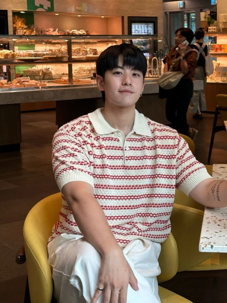 Short-Sleeve Striped Knit Polo Shirt