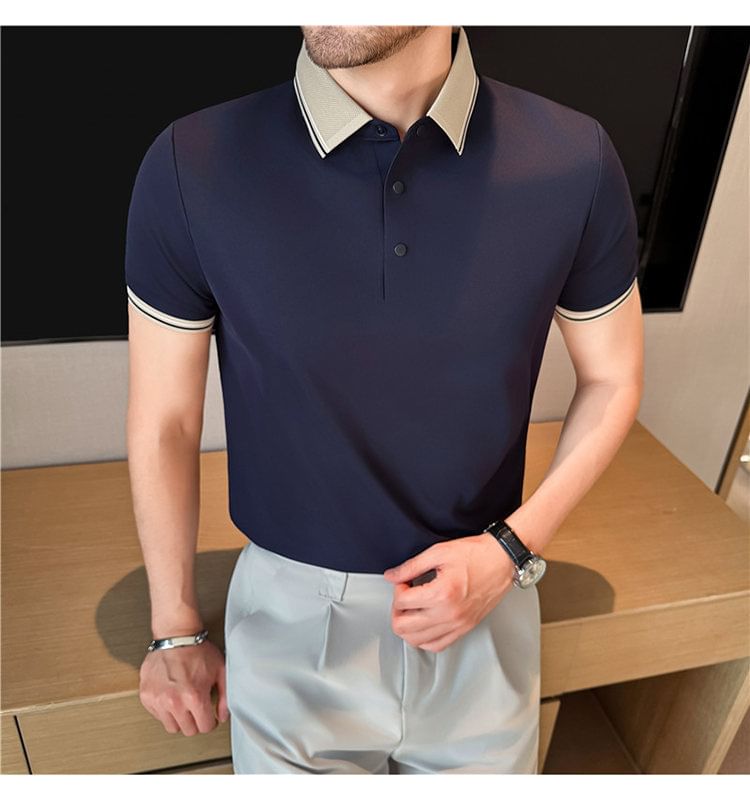 Short-Sleeve Contrast Trim Polo Shirt